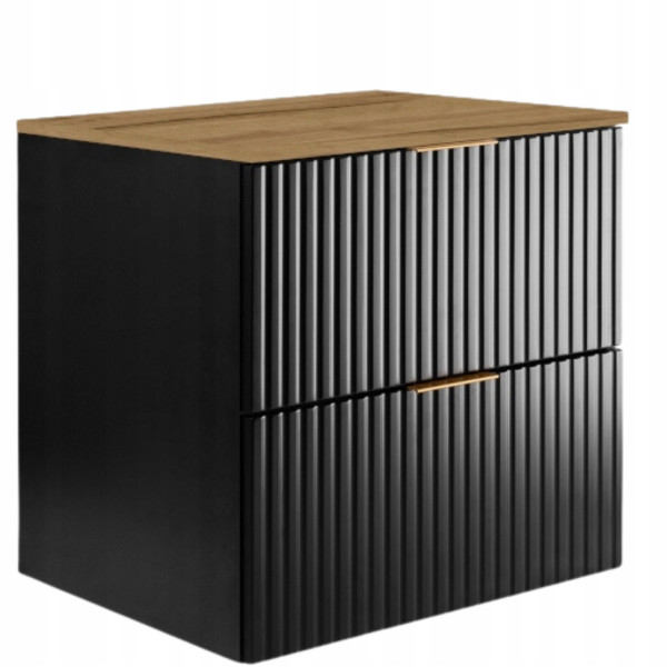 Szafka Łazienkowa Wisząca Pod Umywalkę Flisan 60X46 Cm Z Blatem Czarny Dąb 1058819