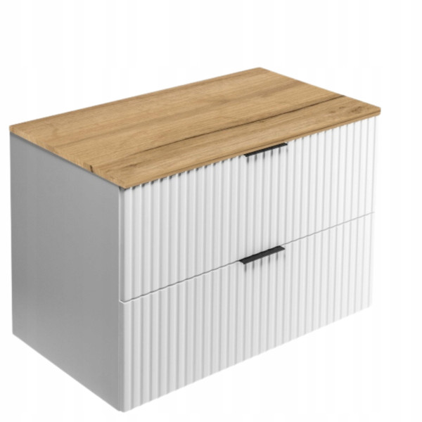 Szafka Łazienkowa Wisząca Pod Umywalkę Flisan 80X46 Cm Z Blatem Biały Dąb 1058933