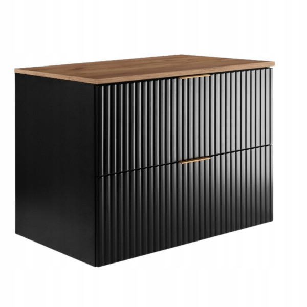 Szafka Łazienkowa Wisząca Pod Umywalkę Flisan 80X46 Cm Z Blatem Czarny Dąb 1058922