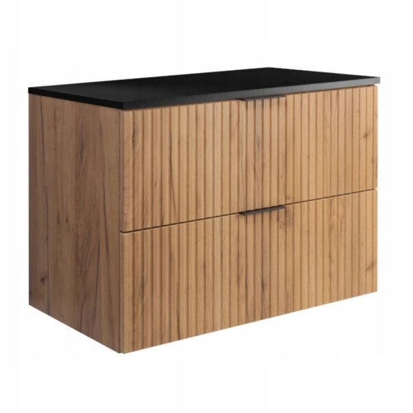 Szafka Łazienkowa Wisząca Pod Umywalkę Flisan Dąb 80X46 Cm Z Blatem Czarnym 1058854