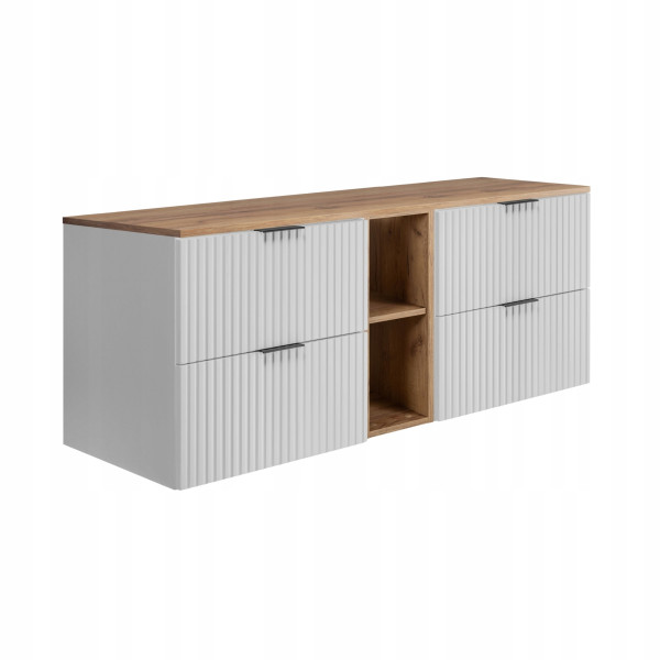 Szafka Łazienkowa Wisząca Pod Umywalkę Regał Blat 140X46Cm Flisan Biały Dąb 1058742