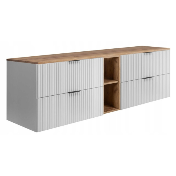 Szafka Łazienkowa Wisząca Pod Umywalkę Regał Blat 180X46Cm Flisan Biały Dąb 1058749