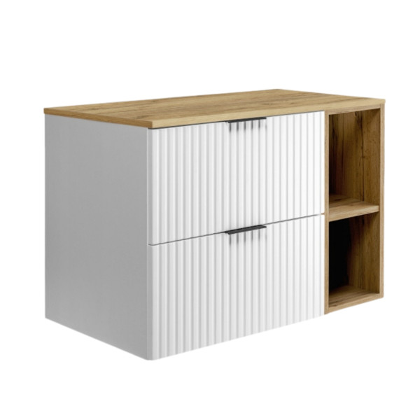 Szafka Łazienkowa Wisząca Pod Umywalkę Regał Blat 80X46Cm Flisan Biały Dąb 1058726