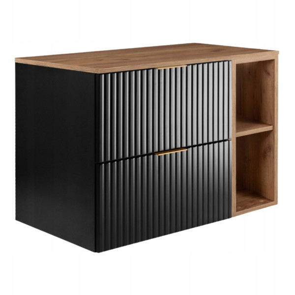 Szafka Łazienkowa Wisząca Pod Umywalkę Regał Blat 80X46Cm Flisan Czarny Dąb 1058832