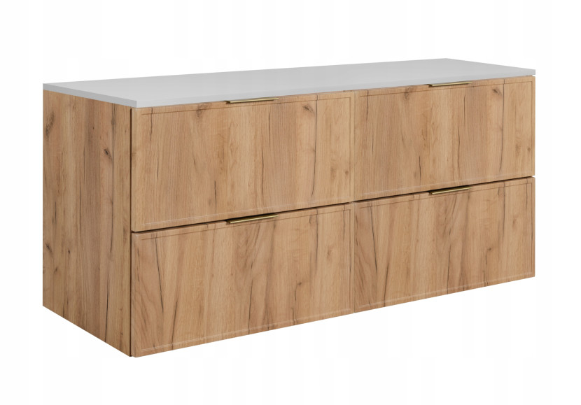 Szafka Łazienkowa Wisząca Stojąca Pod Umywalkę 120 Cm Dąb Blat Biały 1066834