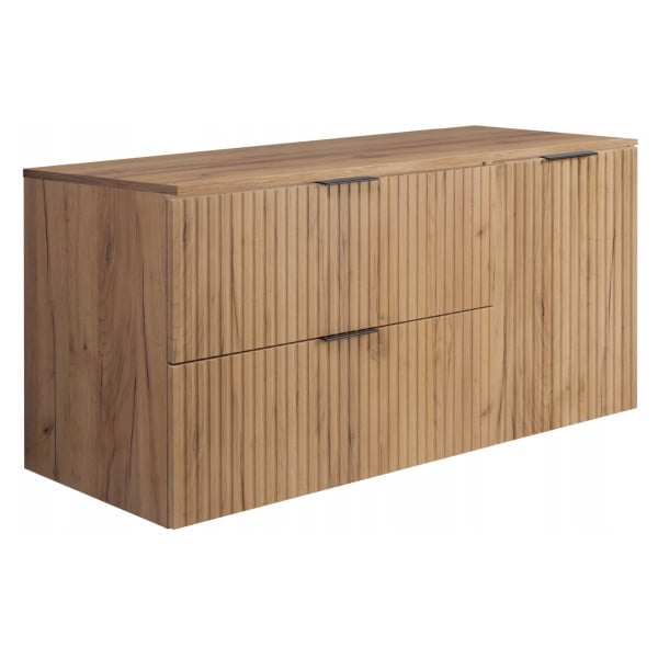 Szafka Łazienkowa Wisząca Szuflady Drzwi Flisan 100X46 Cm Z Blatem Dąb 1058821