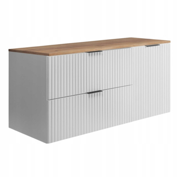 Szafka Łazienkowa Wisząca Szuflady Drzwi Flisan 100X46Cm Z Blatem Biały Dąb 1058858