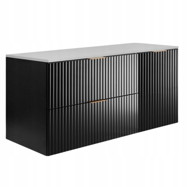 Szafka Łazienkowa Wisząca Szuflady Drzwi Flisan 120X46 Cm Z Blatem Czarna 1058823