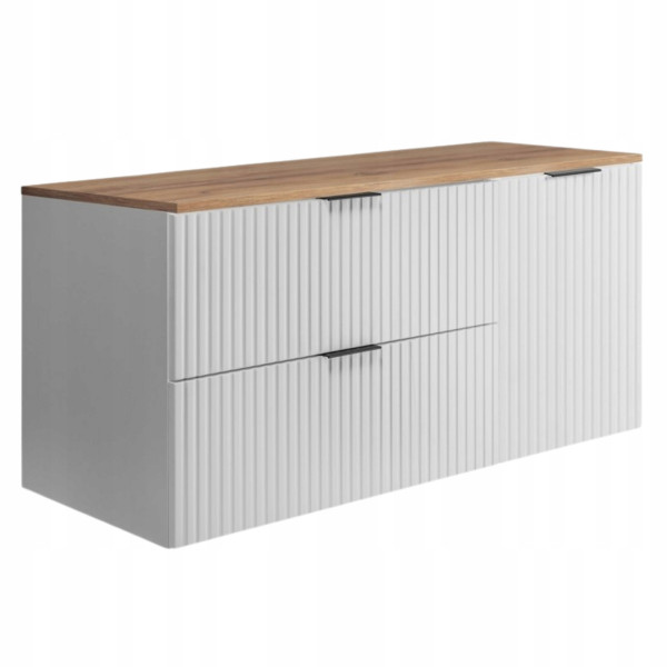 Szafka Łazienkowa Wisząca Szuflady Drzwi Flisan 120X46Cm Z Blatem Biały Dąb 1058822