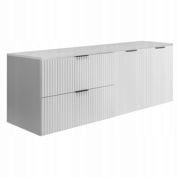 Szafka Łazienkowa Wisząca Szuflady Drzwi Flisan 140X46 Cm Z Blatem Biała 1058881