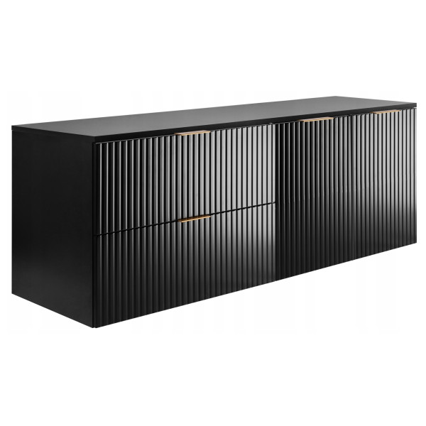 Szafka Łazienkowa Wisząca Szuflady Drzwi Flisan 140X46 Cm Z Blatem Czarna 1058924