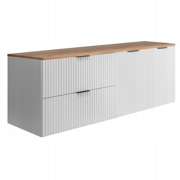 Szafka Łazienkowa Wisząca Szuflady Drzwi Flisan 140X46Cm Z Blatem Biały Dąb 1058921