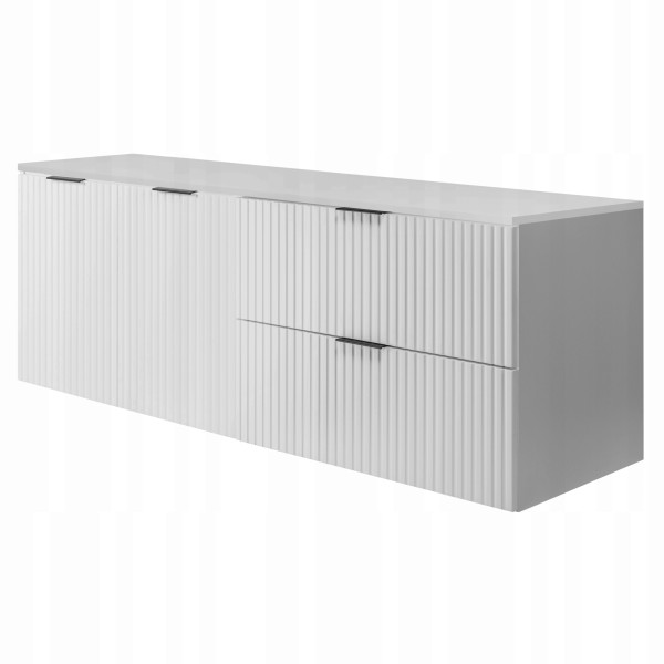 Szafka Łazienkowa Wisząca Szuflady Drzwi Flisan 160X46 Cm Z Blatem Biała 1058783