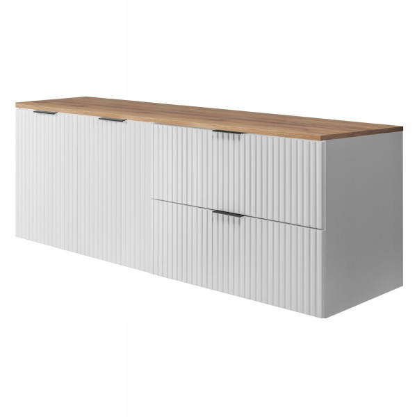Szafka Łazienkowa Wisząca Szuflady Drzwi Flisan 160X46Cm Z Blatem Biały Dąb 1058862