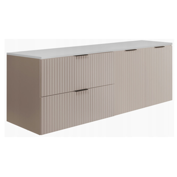 Szafka Łazienkowa Wisząca Szuflady Drzwi Kaszmir 140X46 Cm Z Białym Blatem 1058818