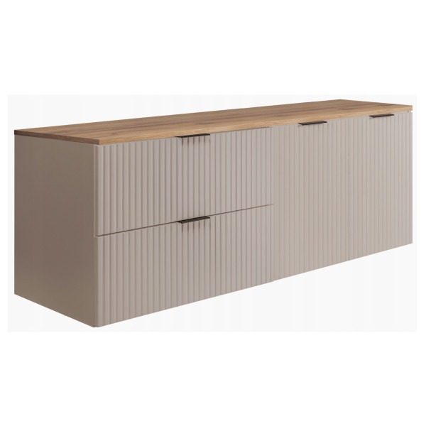 Szafka Łazienkowa Wisząca Szuflady Drzwi Kaszmir 140X46 Cm Z Dębowym Blatem 1058829