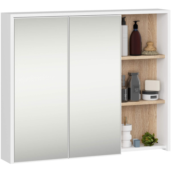Szafka łazienkowa wisząca z lustrem VAMI Biała, Dąb Sonoma 90 cm 766485