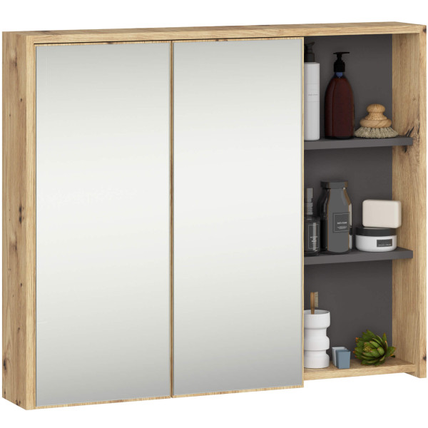 Szafka łazienkowa wisząca z lustrem VAMI Dąb Artisan, Grafit Szary 90 cm 766486