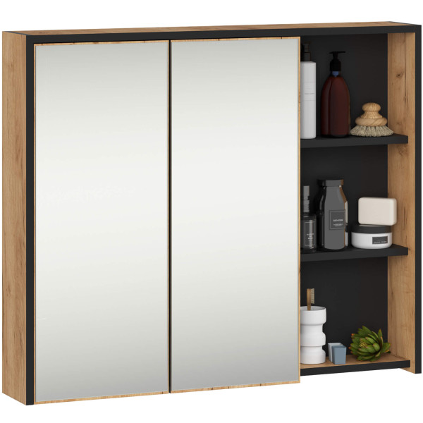 Szafka łazienkowa wisząca z lustrem VAMI Dąb Craft, Czarny 90 cm 766474