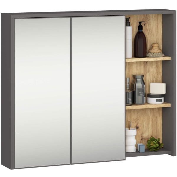 Szafka łazienkowa wisząca z lustrem VAMI Grafit Szary, Dąb Artisan 90 cm 766472