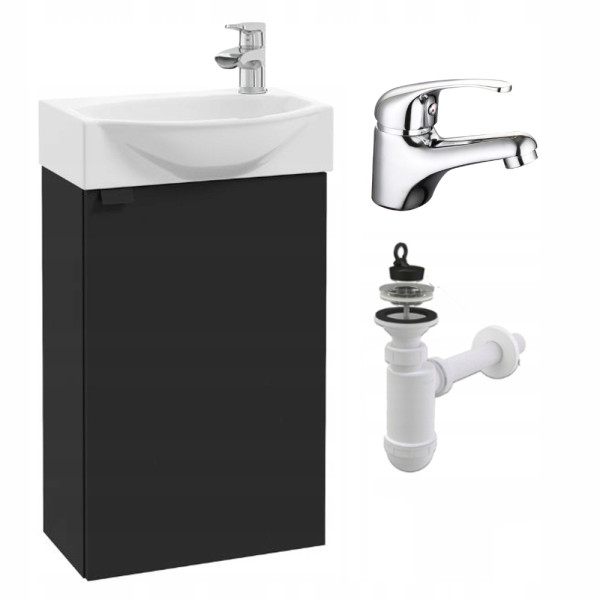 Szafka Łazienkowa Wisząca z Umywalką 40 x 22 Czarna Mat Bateria Chrom Mała 947031