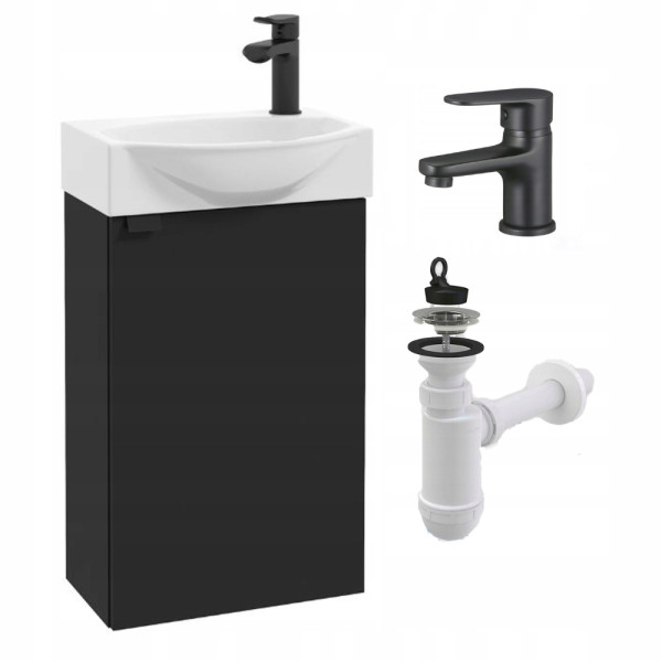 Szafka Łazienkowa Wisząca z Umywalką 40 x 22 Czarna Mat Bateria Sztorc Mała 963171