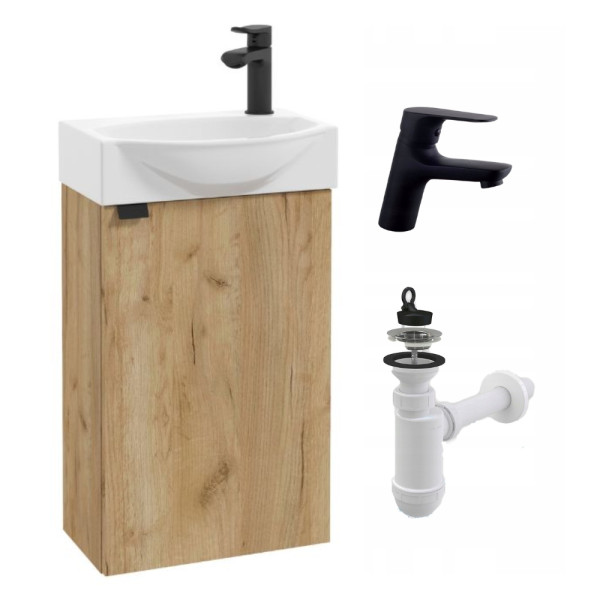 Szafka Łazienkowa Wisząca z Umywalką 40 x 30 cm + Bateria Czarna + Syfon 436689