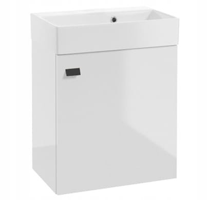 Szafka łazienkowa wisząca z umywalką 60x50cm Biała czarny uchwyt 715184