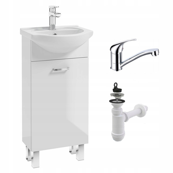 Szafka Łazienkowa z Umywalką 40 x 20 cm Biała Stojąca Bateria Obrot Chrom 864928