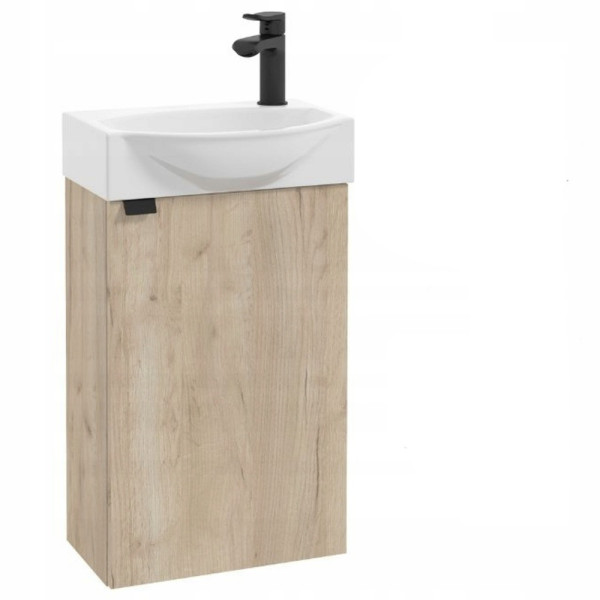 Szafka Łazienkowa z Umywalką 40 x 22 Wisząca Dąb Jasny Bateria Czarna Mała 1005272