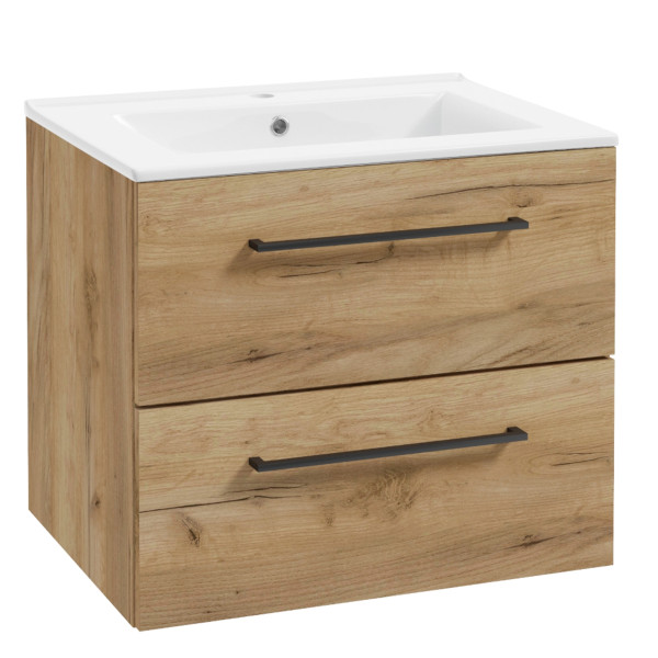 Szafka Łazienkowa z Umywalką 50 Dąb Złoty SoftClose Wisząca Bateria Chrom 896381
