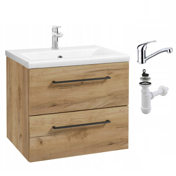 Szafka Łazienkowa z Umywalką 50 Dąb Złoty Wisząca SoftClose Bateria Obrot 848062