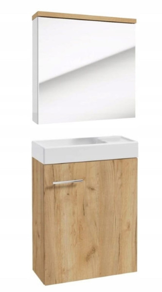 Szafka łazienkowa z umywalką 50 + szafka z lustrem dąb craft 408776