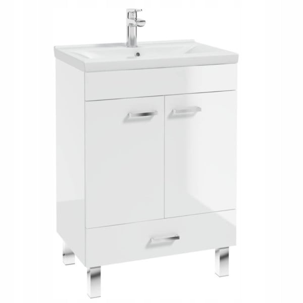 Szafka Łazienkowa z Umywalką 60 x 40 Stojąca Połysk z Szufladą Nóżki Chrom 1021345
