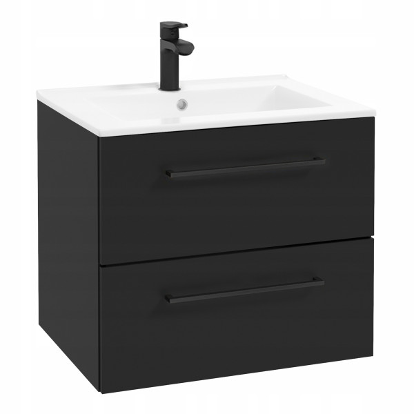 Szafka Łazienkowa z Umywalką 60 x 45 cm Czarna Mat Szuflady Czarne Uchwyty 873105