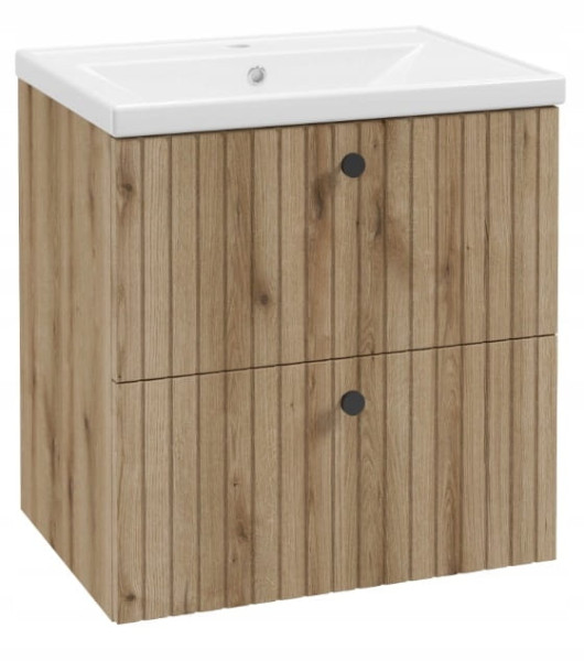 Szafka łazienkowa z umywalką 60cm dąb evoke ryflowana lamele 408785