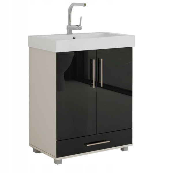 Szafka Łazienkowa Z Umywalką 80 x 60 x 39 Do Łazienki Biała Czarny Połysk 813549