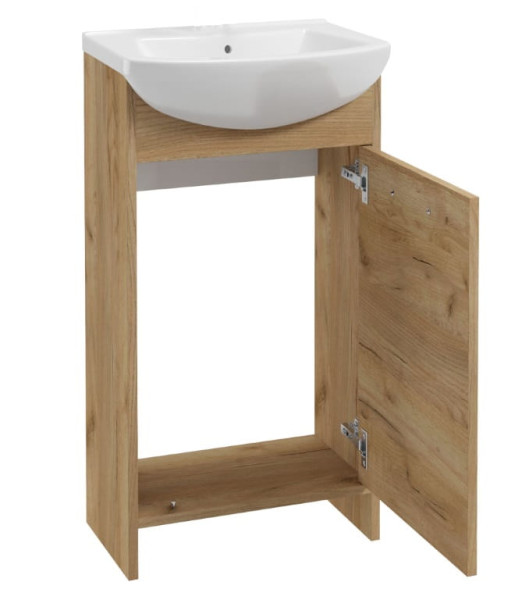 Szafka łazienkowa z umywalką dąb złoty 45 cm czarny uchwyt 408806