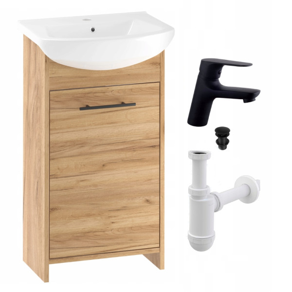 Szafka Łazienkowa z Umywalką Dąb Złoty Craft Złoty 45 Bateria Czarna Sztorc 1066247