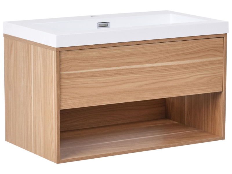 Szafka łazienkowa z umywalką wisząca 80 cm jasnobrązowa 775501