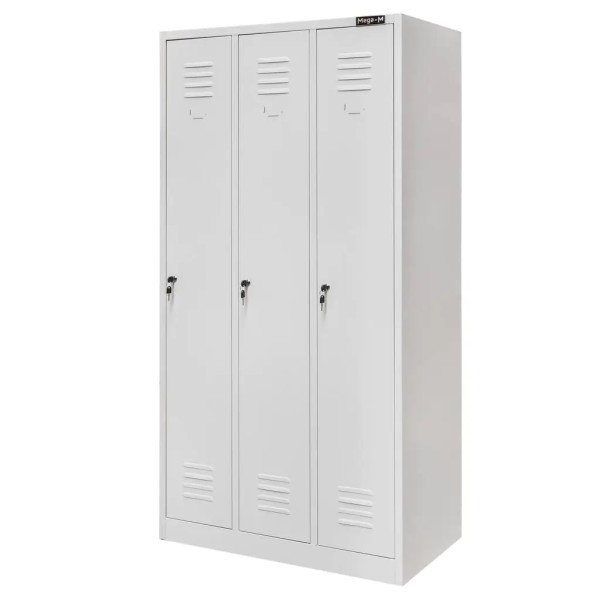 Szafka Metalowa Ubraniowa 3-Drzwiowa BHP 180x90x50cm Szara Mega-M 756852