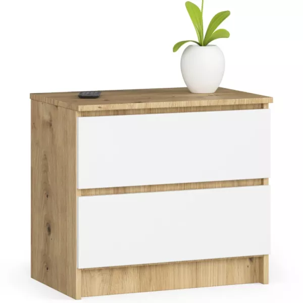 Szafka nocna, 2 szuflady, ALMA, 60x40x55, artisan, biel, mat | TYLETEGOTU 983944