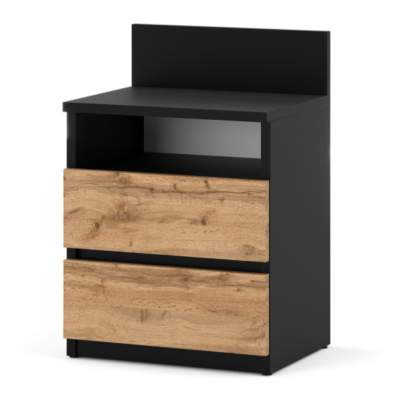 Szafka nocna 2 szuflady stolik loft sypialnia czarny wotan 389878