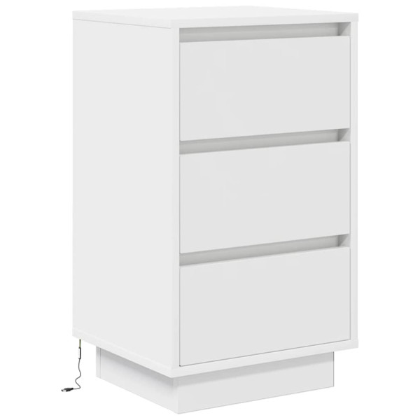 Szafka Nocna Biała Komoda Stolik Półka Nocna Do Sypialni LED 38x34x65 cm 851645