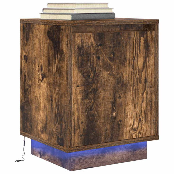 Szafka Nocna Brąz Komoda Stolik Półka Nocna Do Sypialni LED 38x34x50 cm 854897