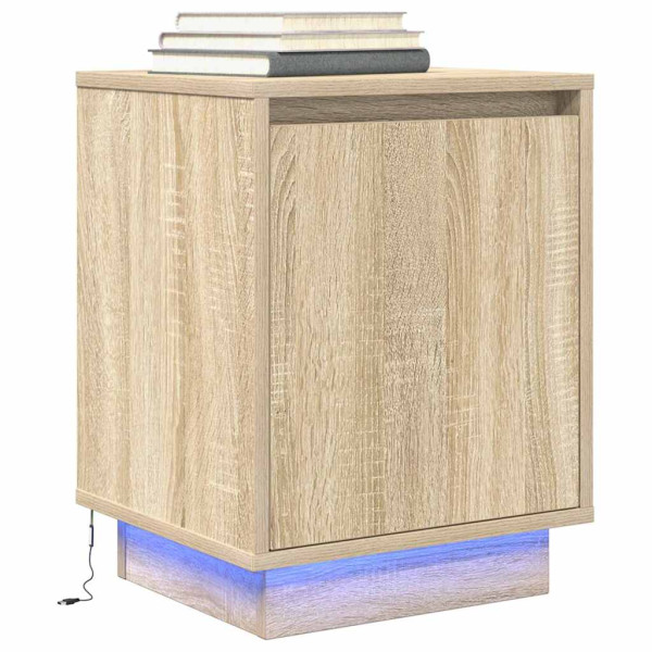 Szafka Nocna Brąz Komoda Stolik Półka Nocna Do Sypialni LED 38x34x50 cm 855032