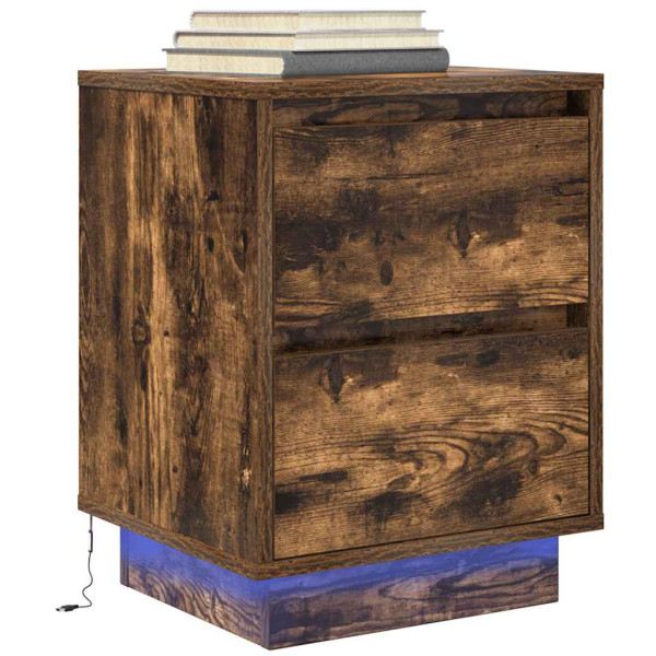 Szafka Nocna Brąz Komoda Stolik Półka Nocna Do Sypialni LED 38x34x50 cm 851841