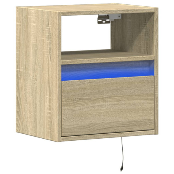 Szafka Nocna Brązowa z Szufladą Wisząca z LED Do Sypialni 41x31x45 cm 740642