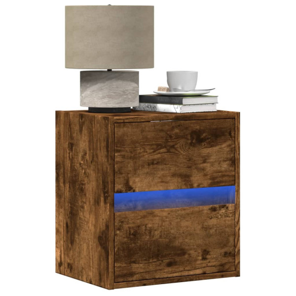 Szafka Nocna Brązowa z Szufladą Wisząca z LED Do Sypialni 41x31x45 cm 741807
