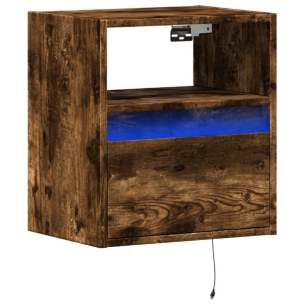 Szafka Nocna Brązowa z Szufladą Wisząca z LED Do Sypialni 41x31x45 cm 740641